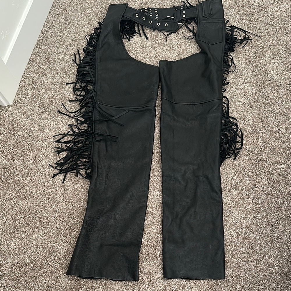 Unik Black Fringe Leather Pants